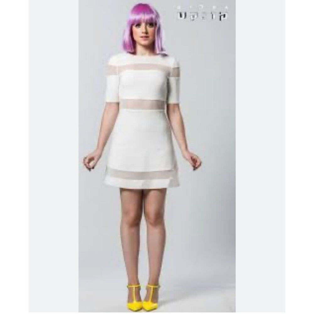 Topshop White Dress S Size 4 Sheer Panel Mesh Netting See through Short Sleeve